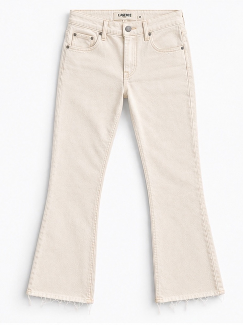 L'AGENCE Kendra Ecru Cropped Flare Jeans Size 25 Raw Hem